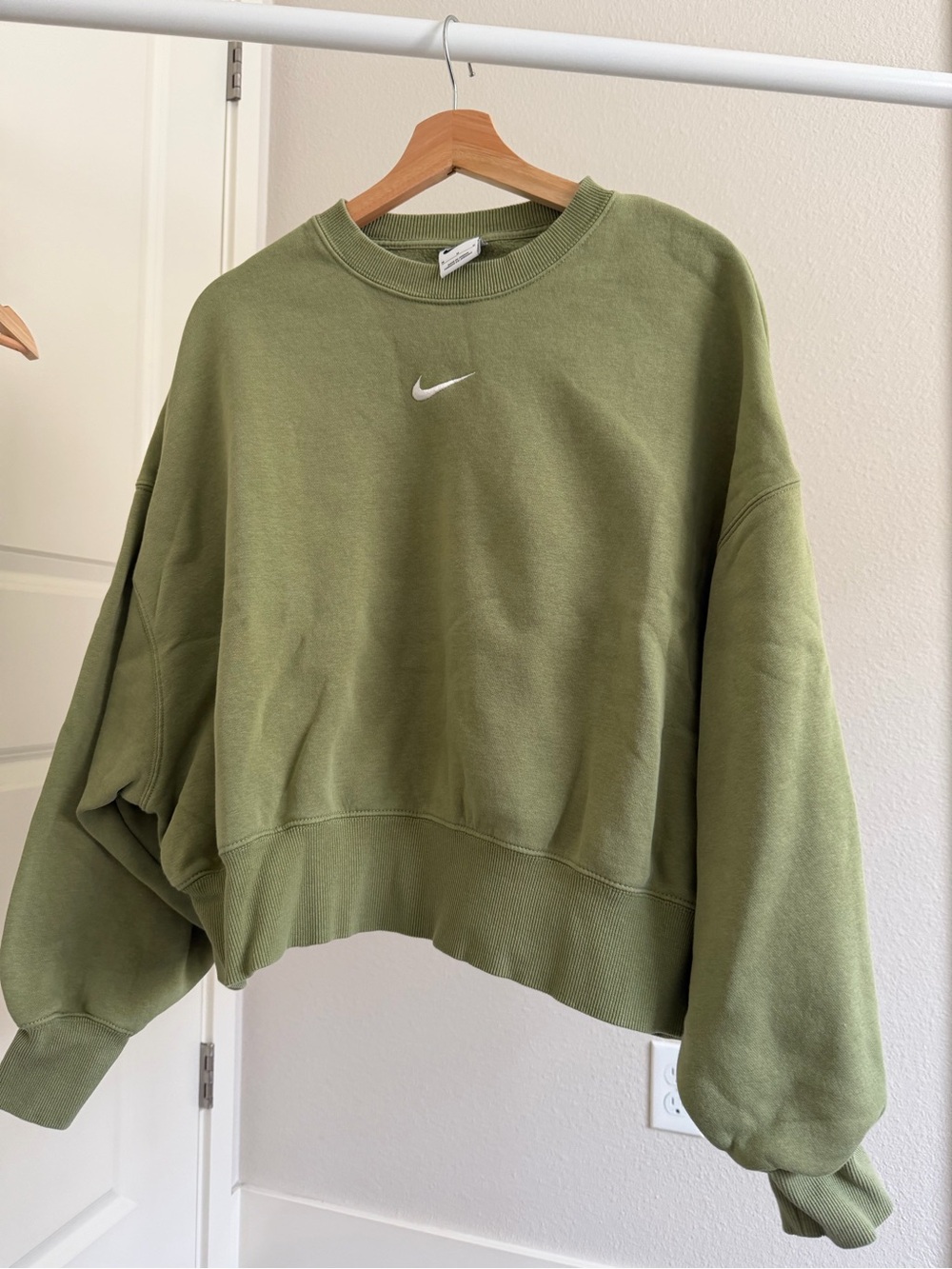 Nike Olive Green Cropped Crew Sweatshirt